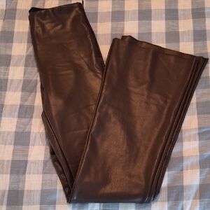 Forever 21 Chocolate Faux Leather Flared Trousers